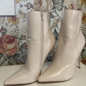 JustFab Cream Heeled Boots